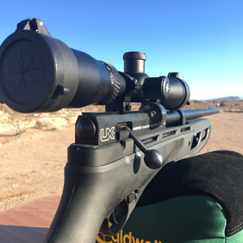 Umarex Gaunlet .25 Caliber on a shooting bench